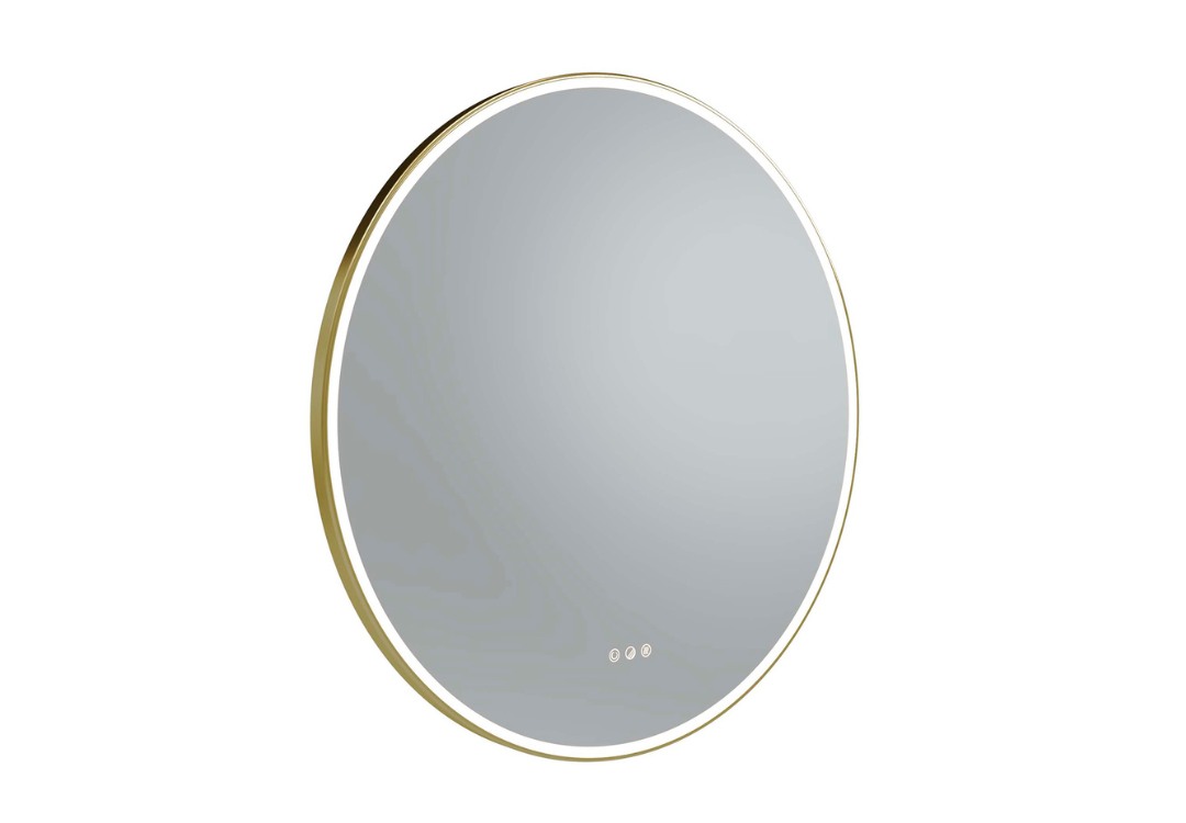 Speil med messingram og innebygd belysning